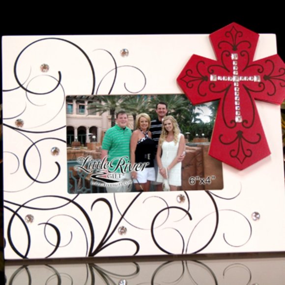 3D Red & White Cross Accent Photo Frame with Crystals - Picture 2 of 3